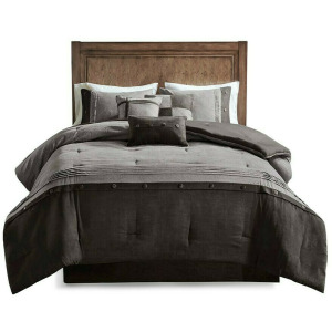 Boone 7 Piece Faux Suede King Comforter Set - Grey