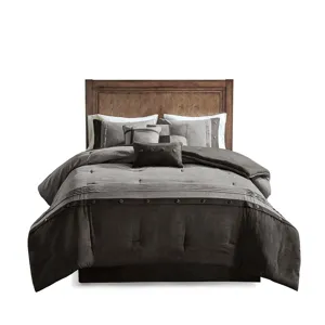Boone 7 Piece Faux Suede King Comforter Set - Grey