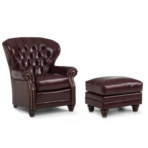Leather Stationary Chair & Ottoman