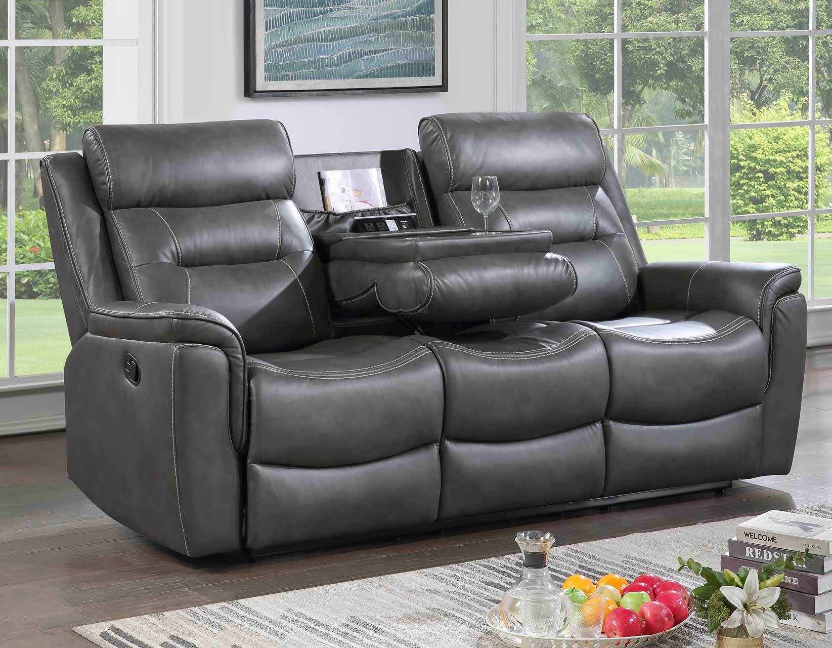 Nash Manual Reclining Sofa w/Dropdown Table, Grey by Steve Silver