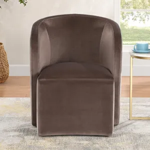 Annie Chocolate Velvet Barrel Chair W/Ca