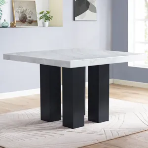Artemis 5PC 54x54? White Marble Counter w Blk PU Chairs Dining Set