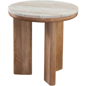 Sidney Brown Marble Top Round End Table