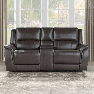 Alexandria Power Leather Reclining Console Living Room Set