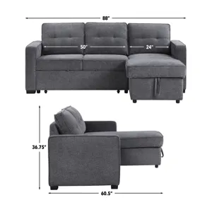 Noah Flippable, Convertible Storage Sleeper Chofa, Gray