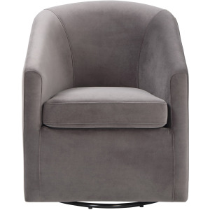 Arlo Upholstered Swivel Barrel Chair, Fog Velvet