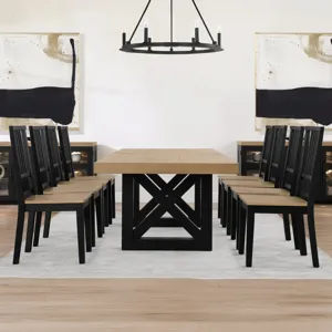 Magnolia 7-Piece Set, 72-108\" Dining Table W/2-18 Leaves, 6 Side Chairs, Black Base