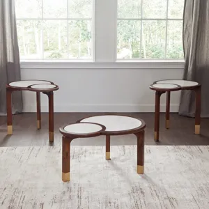 Oormi White Marble Inlay Cocktail Table