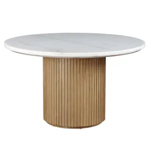 Colvin 5-Piece 52" Round White Marble Dining , Brown Living Room Set