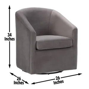 Arlo Upholstered Swivel Barrel Chair, Fog Velvet