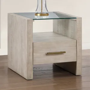 Garland Glass Top End Table, Blonde Finish