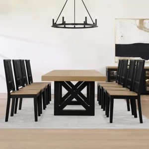 Magnolia 7-Piece Set, 72-108\" Dining Table W/2-18 Leaves, 6 Side Chairs, Black Base