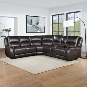 Alexandria 6-Piece Dual-Power Leather Reclining Sectional, Chocolate Sectional