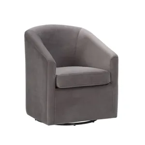 Arlo Upholstered Swivel Barrel Chair, Fog Velvet