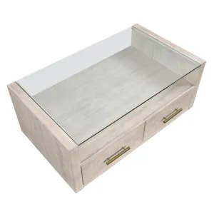 Garland Glass Top Cocktail Tabl W/Casters, Blonde Finish