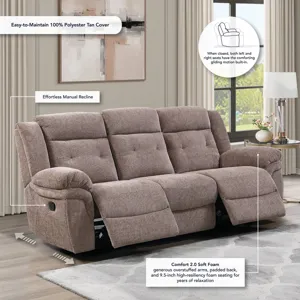 Sydney Brown Manual Recliner Sofa