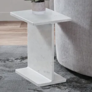Irma I-Beam White Marble End Table