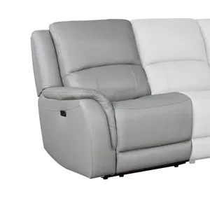 Alexandria Leather Power Left-Arm-Facing Recliner With USB Port, Stone
