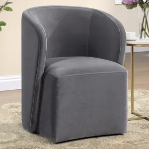 Annie Gray Velvet Barrel Chair W/Casters