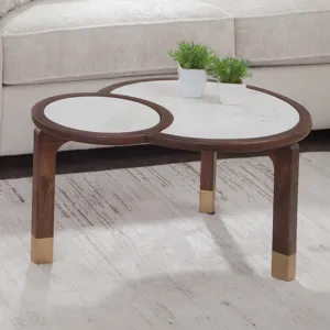 Oormi White Marble Inlay Cocktail Table