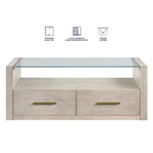 Garland Glass Top Cocktail Tabl W/Casters, Blonde Finish