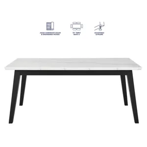 Vida-Black Vida 72\" White Marble Dining Table, Black Finish