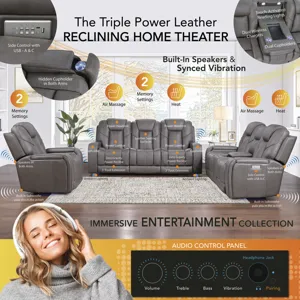 Daniel 3-Piece Triple Power Home Theater Immersive Entertainment Leather Reclining Set