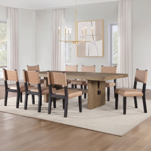 Aubrey Brown/Black 9-Piece Dining Table Set with Black Chairs