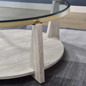 Wanda 42″ Round Glass Top Coffee Table With Casters