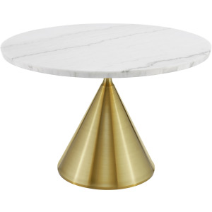 Conrad 48&Prime;white Marble Top Table With Gold Conical Base