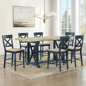 Darcy 7-Piece Counter Dining Set, Blue Finish