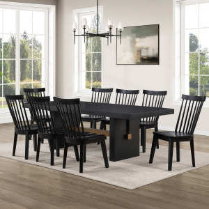 Aubrey Black Rectangle Table And 8 Vaughn Black