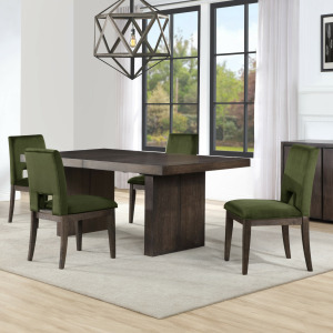 Evan 5-Piece 78-96-Inch Table Set With Green Velvet Chairs