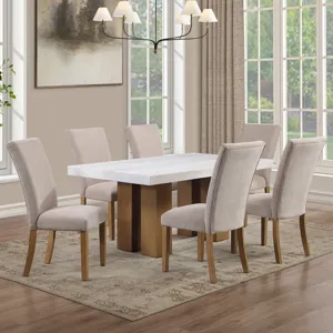 Artemis 70\" Rectangle White Marble Table, Tan