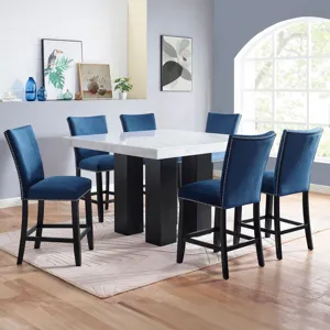Artemis 5PC 54x54? White Marble Counter w Blk PU Chairs Dining Set