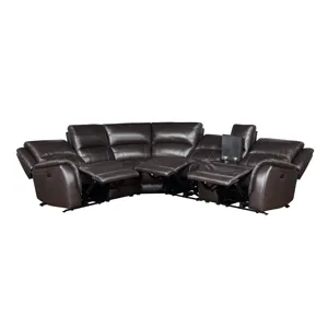 Alexandria 6-Piece Dual-Power Leather Reclining Sectional, Chocolate Sectional