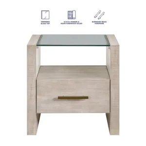 Garland Glass Top End Table, Blonde Finish