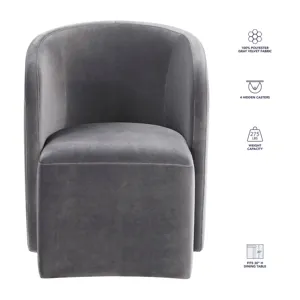 Annie Gray Velvet Barrel Chair W/Casters