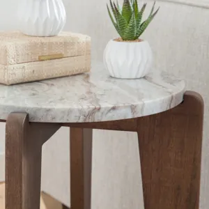 Shavon Brown Marble Top Round End Table