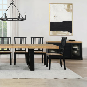 Magnolia 5-Piece Set, 72-108" Dining Table W/2-18 Leaves, 4 Side Chairs, Black Base