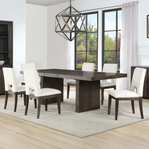 Evan 5-Piece 78-96-Inch Table Set With White Linen-Look Chairs