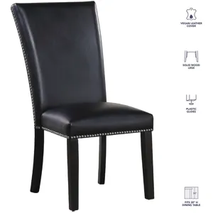 Artemis Gray Marble 7-Piece Dining Set with Black Vegan Leather Chairs