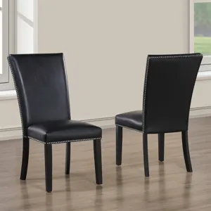 Artemis Gray Marble 7-Piece Dining Set with Black Vegan Leather Chairs