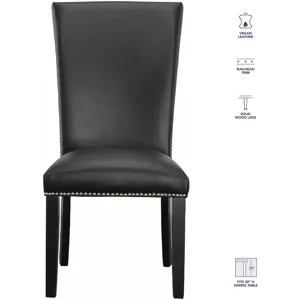 Artemis Gray Marble 7-Piece Dining Set with Black Vegan Leather Chairs