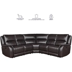 Alexandria 5-Piece Dual-Power Leather Reclining Sectional, Chocolate