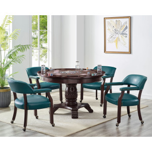 Tournament 5-Piece Dining Set with Brown Game Top and 4 Brown Arm Chairs