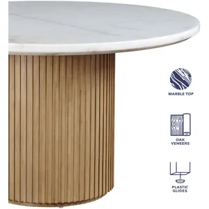 Colvin 52-inch Round White Marble Table, Brown Base