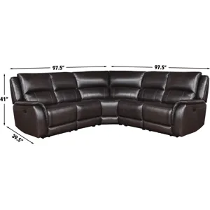 Alexandria 5-Piece Dual-Power Leather Reclining Sectional, Chocolate