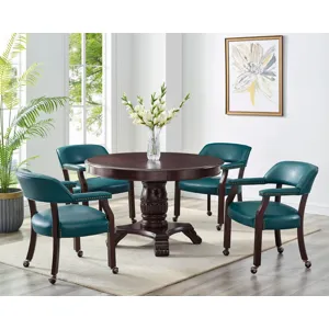 Tournament 5-Piece Dining Set with Brown Game Top and 4 Brown Arm Chairs
