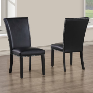 Artemis Gray Marble 7-Piece Dining Set with Black Vegan Leather Chairs